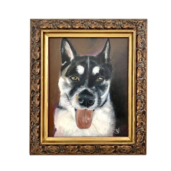Dog Painting Original Oil On Canvas Vintage Art Decor